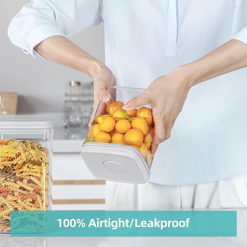 أنكو حاويات طعام محكمة الغلق من Ankou (1500 مل) حاوية طعام منبثقة بسعة 1.5 لتر مع أغطية خالية من مادة BPA، حاوية قابلة للتكديس بزر واحد مفتوحة لحبوب القهوة والشاي والسكر البني - 8 ملصقات - شفافة - Image 3