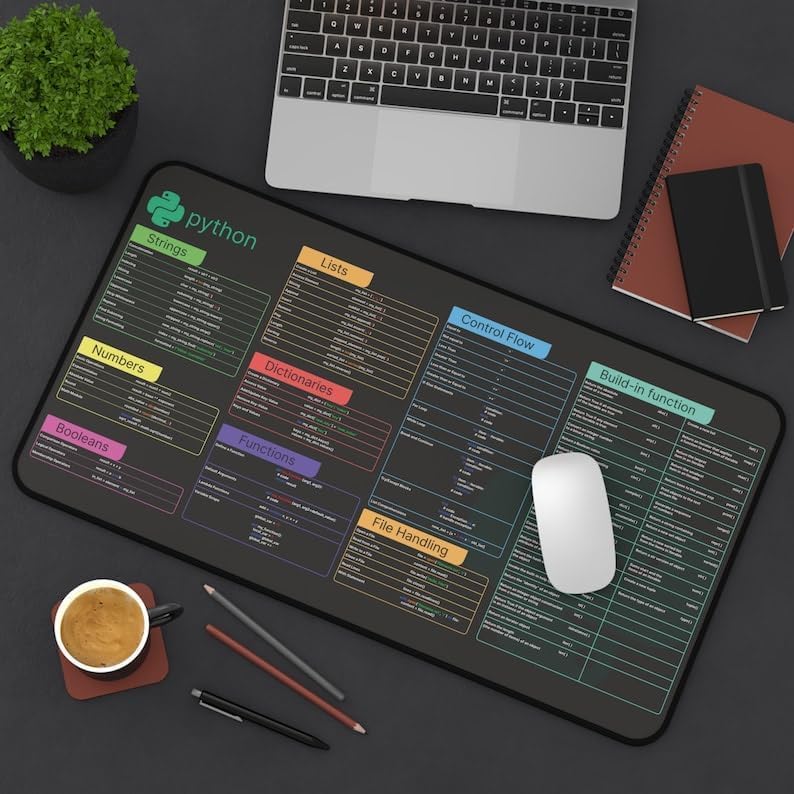 Designfullprint Python Cheat Sheet Desk Mat for software engineers, hackers and programmers, Quick Key, Large Anti-Slip Keyboard Pad Mouse Mat KMH - Image 2