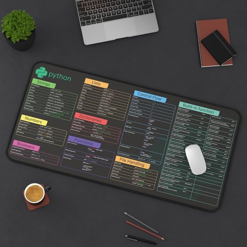 Designfullprint Python Cheat Sheet Desk Mat for software engineers, hackers and programmers, Quick Key, Large Anti-Slip Keyboard Pad Mouse Mat KMH - Image 3
