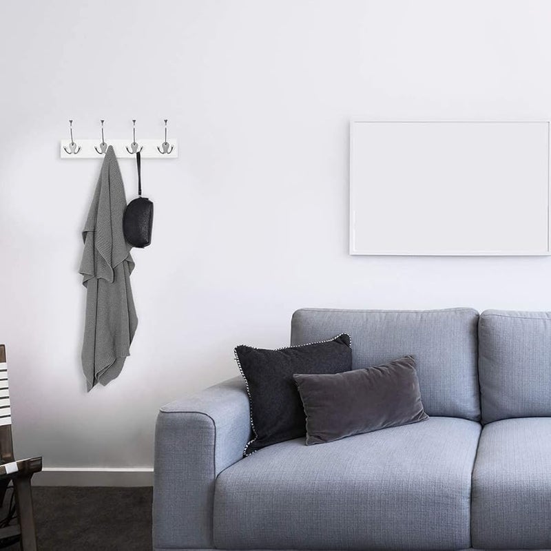 Wall Mount Coat Rack with 4 Silver Zinc Alloy Hooks 17 7 Inch Wood Base for Jackets Coats Hats Scarves - Image 3