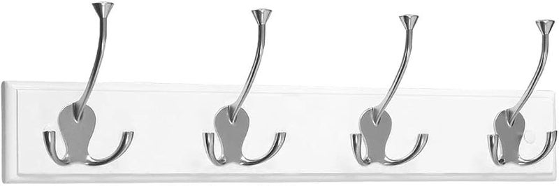 Wall Mount Coat Rack with 4 Silver Zinc Alloy Hooks 17 7 Inch Wood Base for Jackets Coats Hats Scarves - Image 2