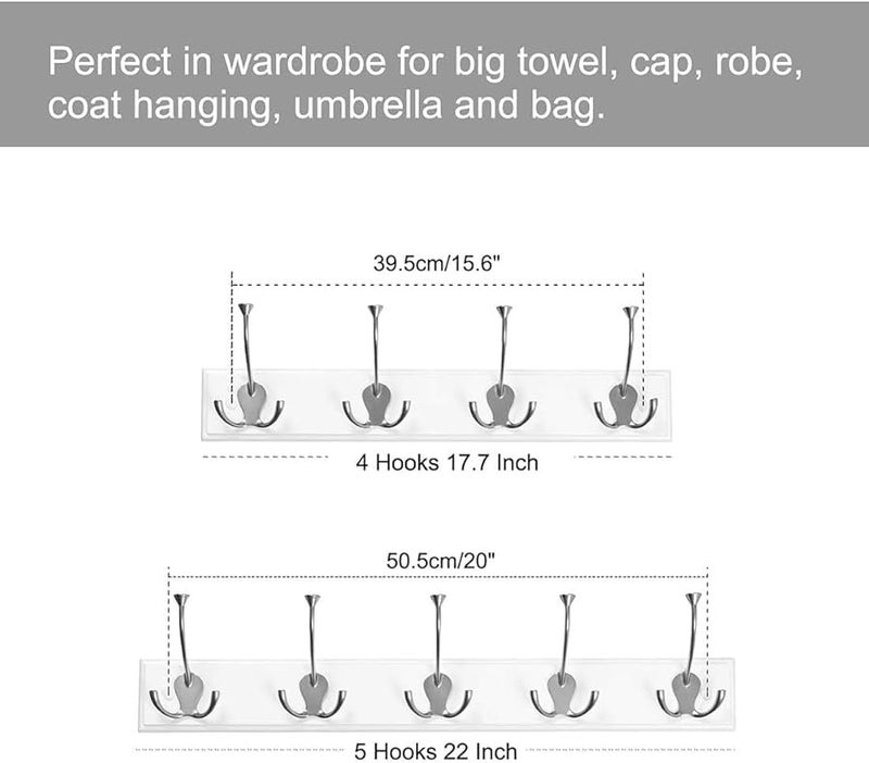 Wall Mount Coat Rack with 4 Silver Zinc Alloy Hooks 17 7 Inch Wood Base for Jackets Coats Hats Scarves - Image 5