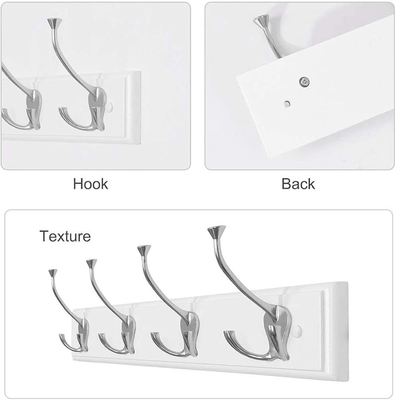 Wall Mount Coat Rack with 4 Silver Zinc Alloy Hooks 17 7 Inch Wood Base for Jackets Coats Hats Scarves - Image 4