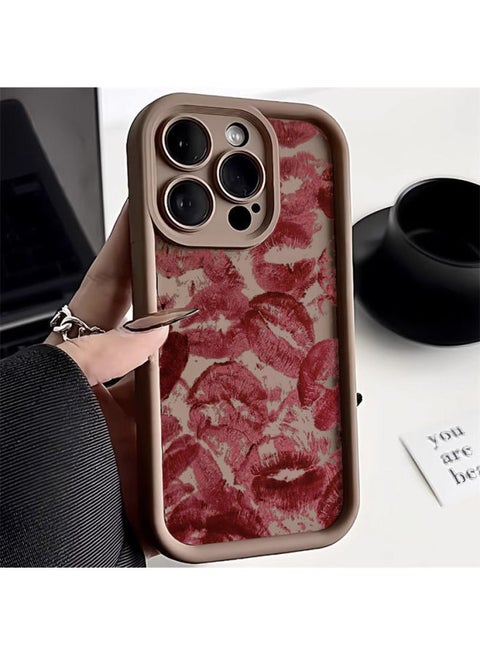Full Screen Lip Print For IPhone16promax Apple 14 Mobile Phone Case 12/13 Fine Hole 11 Drop-proof 15 Soft Case-Color:Full Screen Lip Print-Brown-Applicable Model:Apple 12