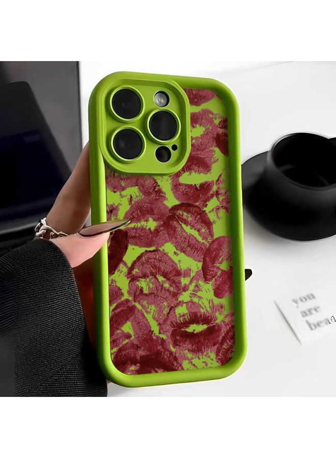 Full Screen Lip Print For IPhone16promax Apple 14 Mobile Phone Case 12/13 Fine Hole 11 Drop-proof 15 Soft Case-Color:Full Screen Lip Print-Brown-Applicable Model:Apple 12