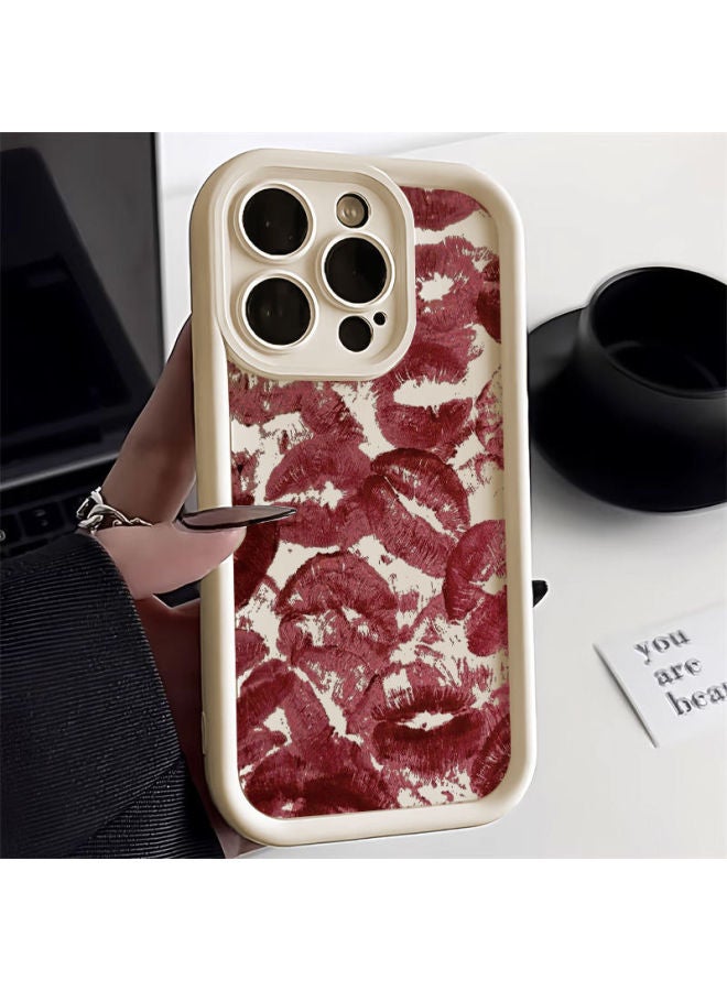 Full Screen Lip Print For IPhone16promax Apple 14 Mobile Phone Case 12/13 Fine Hole 11 Drop-proof 15 Soft Case-Color:Full Screen Lip Print-Brown-Applicable Model:Apple 12