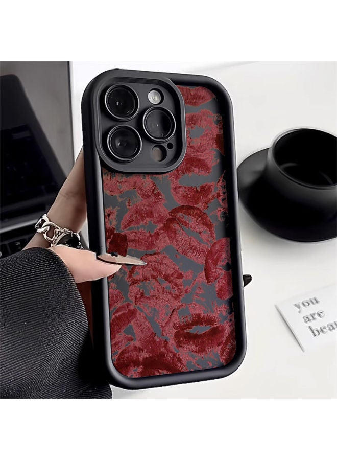 Full Screen Lip Print For IPhone16promax Apple 14 Mobile Phone Case 12/13 Fine Hole 11 Drop-proof 15 Soft Case-Color:Full Screen Lip Print-Brown-Applicable Model:Apple 12