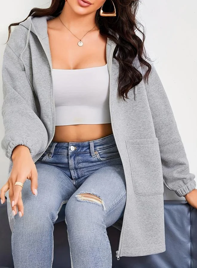 Take Two Take Two Grey Longline Hooded Jacket