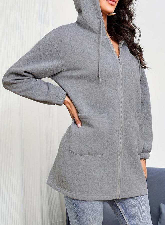 Take Two Grey Longline Hooded Jacket - Image 3