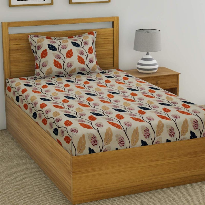 Fashion String 144 TC Microfibre Orange Single Bedsheet with 1 Pillow Cover - Image 5