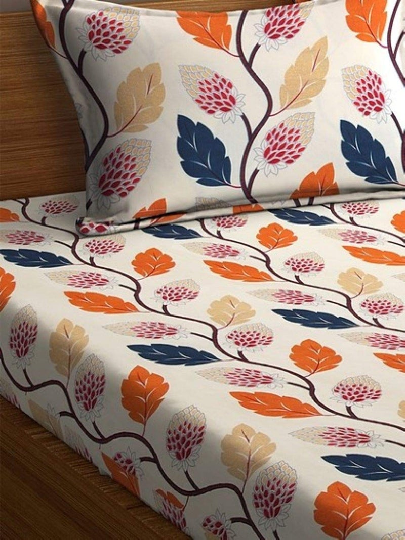 Fashion String 144 TC Microfibre Orange Single Bedsheet with 1 Pillow Cover - Image 2