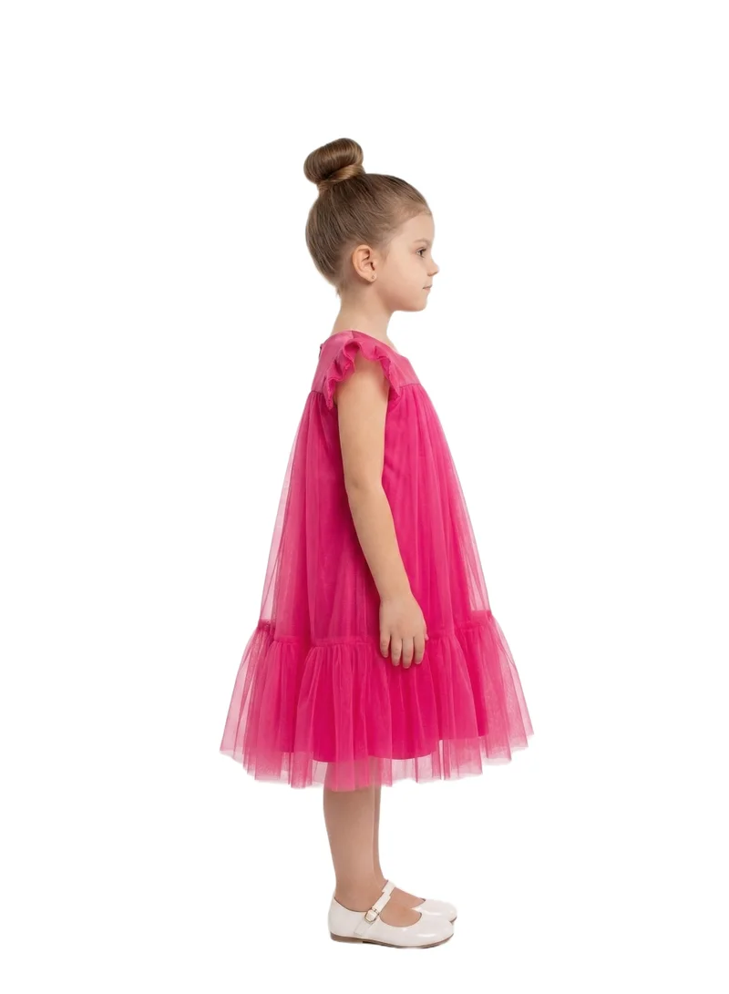 بيداني Tulle Flutter Sleeve Party Dress - Hot Pink