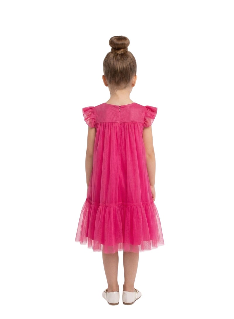 Bidani Tulle Flutter Sleeve Party Dress - Hot Pink - Image 3