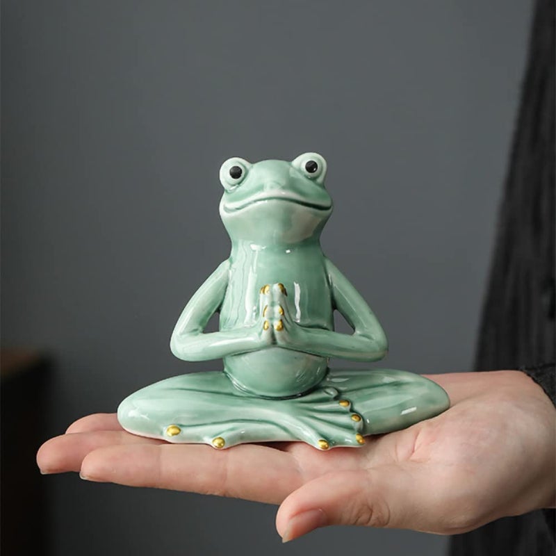OwMell Ceramic Zen Frog Decor Ceramic Yoga Pose Meditation Frog Staute for Home Zen Decoration  Prayer