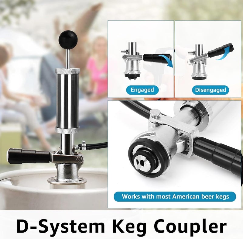 Imaictuu 4" Beer Party Pump Keg Tap for US Sankey Keg, American D-System Keg Pump Chrome-Plated Beer Tap Dispenser for Picnic with Beer Line Faucet Parts - Image 3