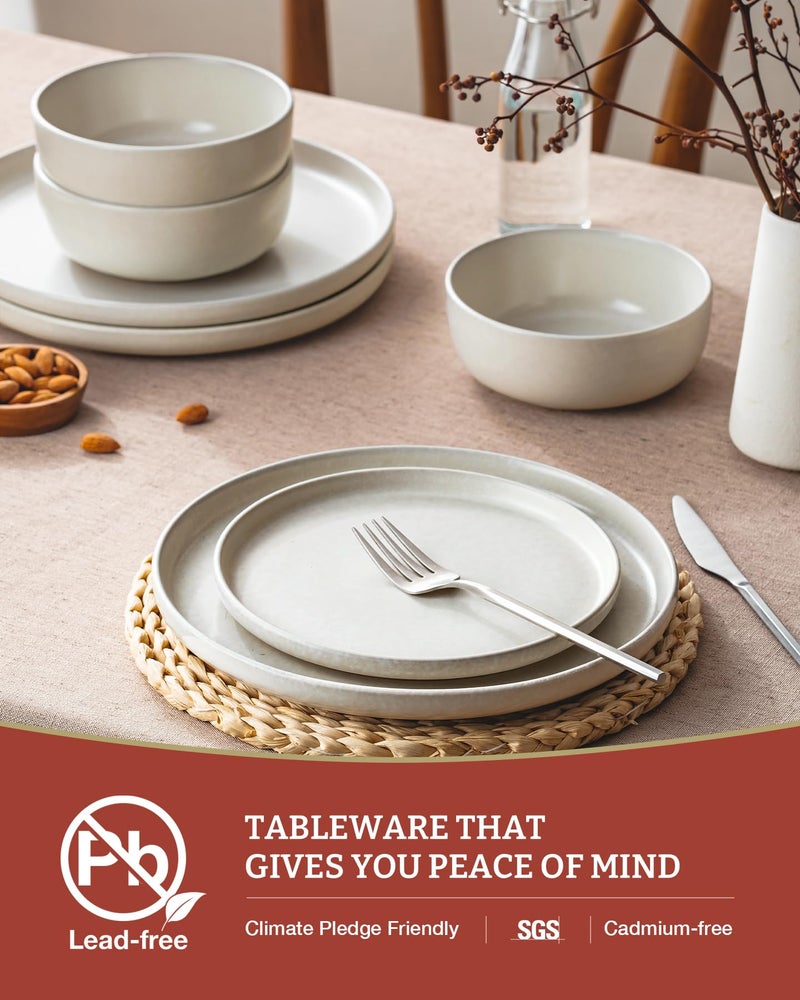 Famiware Milkyway Plates and Bowls Sets, 12 Pieces Dinnerware Sets, Reactive Glaze Dish Set, Stoneware Dishes Set for 4, Matte Beige White - Image 5