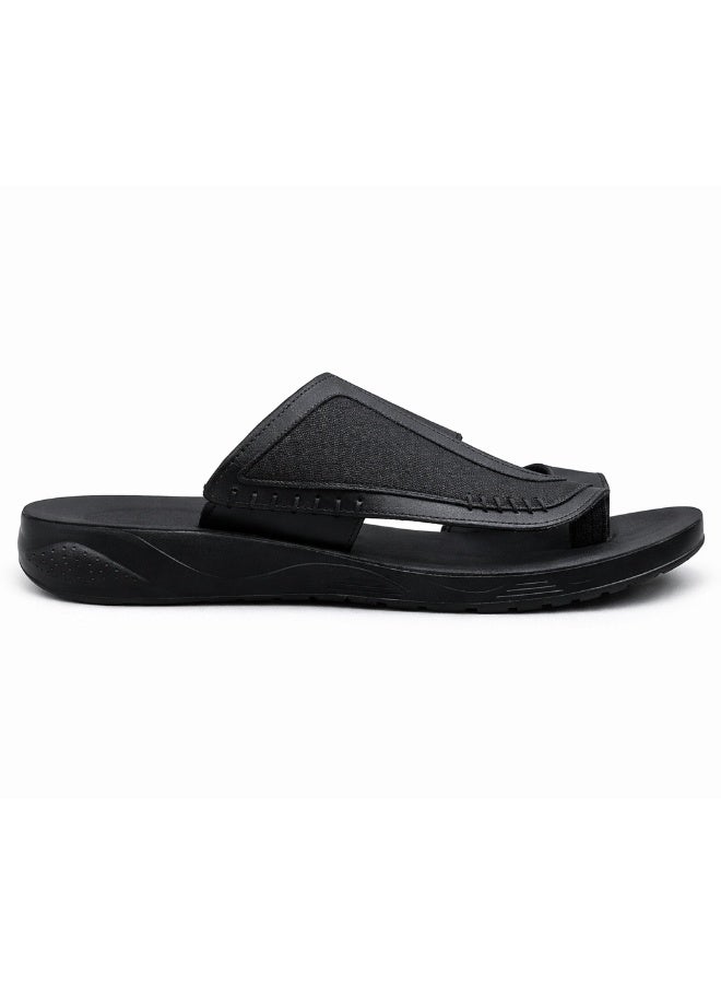 Men's genuine leather slippers in black – a modern, comfortable design with high-quality materials and a cushioned orthopedic insole – ideal for everyday wear and outings - Image 3
