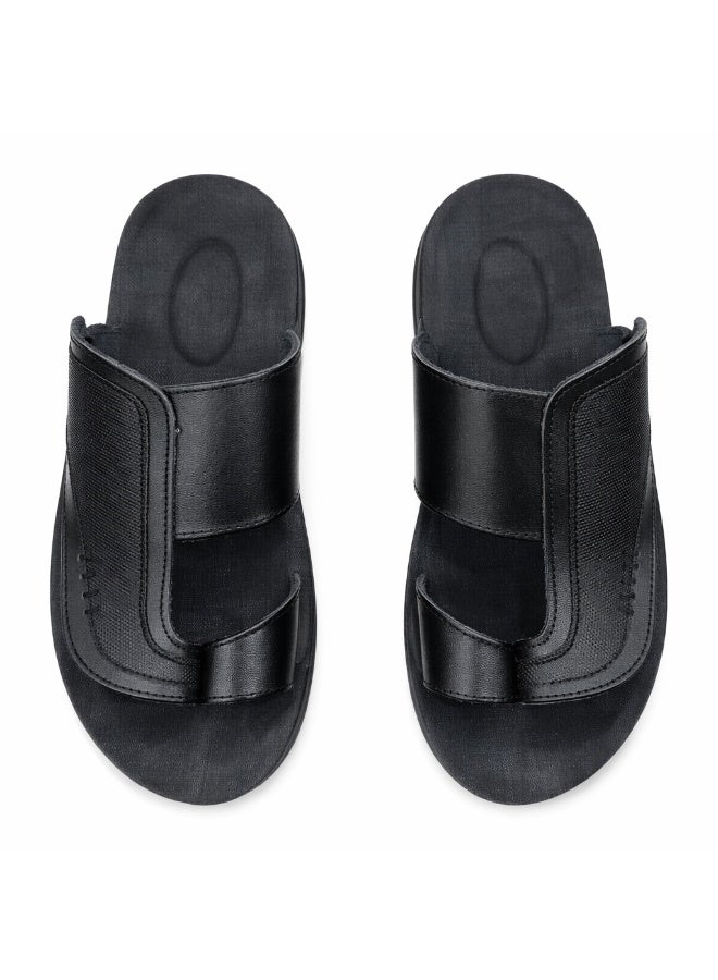 Men's genuine leather slippers in black – a modern, comfortable design with high-quality materials and a cushioned orthopedic insole – ideal for everyday wear and outings - Image 5