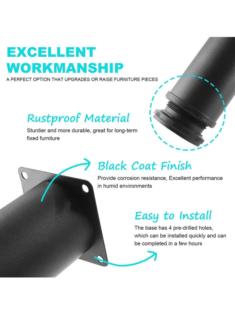 Metal Furniture Legs, 4 Pcs Stainless Steel Adjustable Legs Black Metal Legs, Round Cabinet Replacement  Legs for Sofa Couch Cabinets Shelves DIY Furniture (2" / 50mm) - Image 3