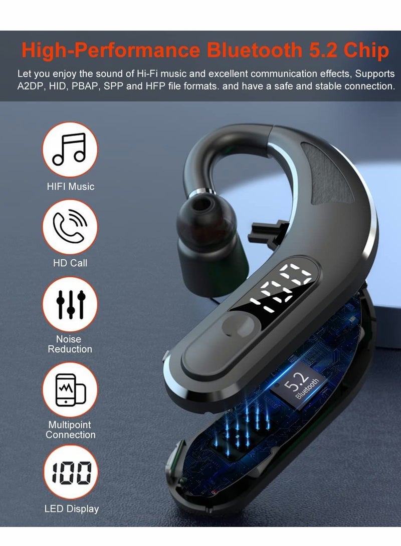 Bluetooth 5.2 Wireless Single Ear Headset with Noise Cancelling Mic Waterproof Earpiece for Business Office Running Driving - Image 5