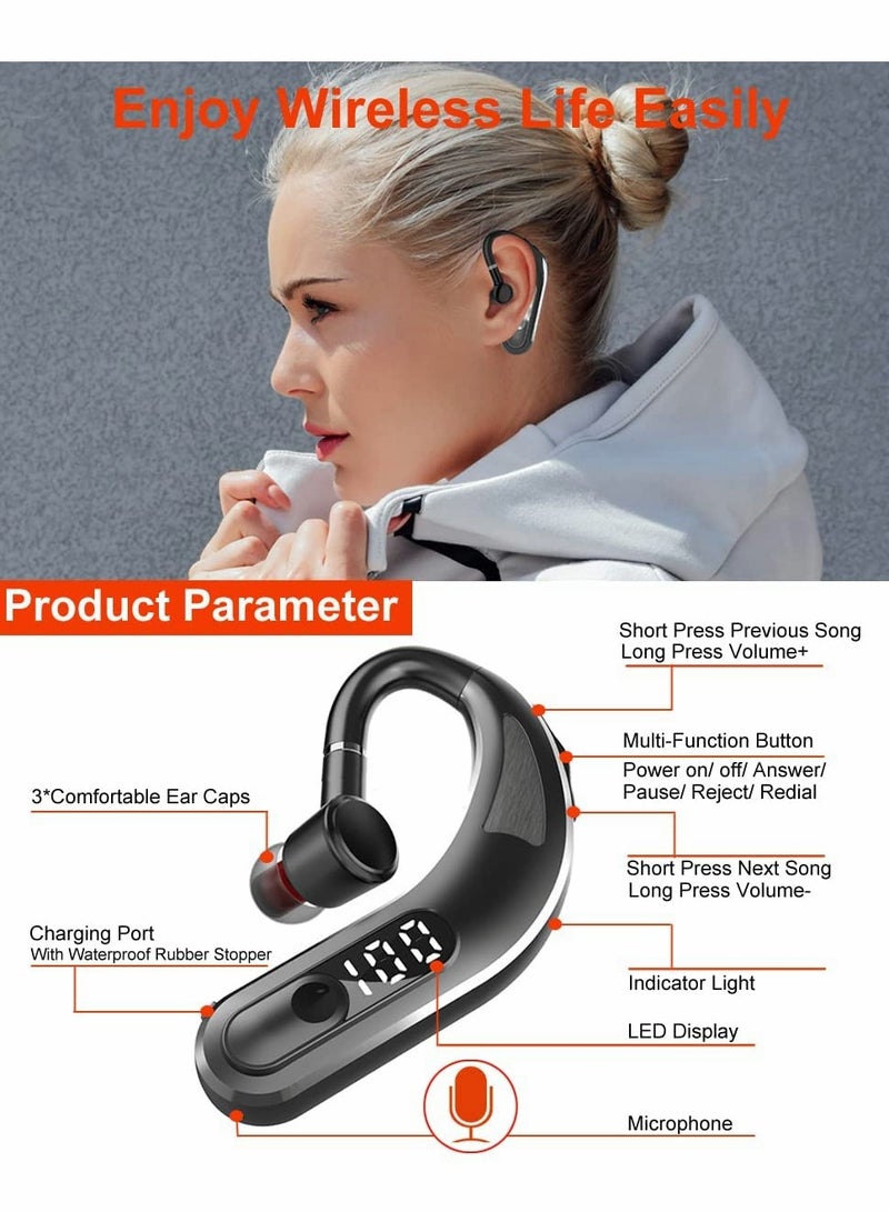 Bluetooth 5.2 Wireless Single Ear Headset with Noise Cancelling Mic Waterproof Earpiece for Business Office Running Driving - Image 4