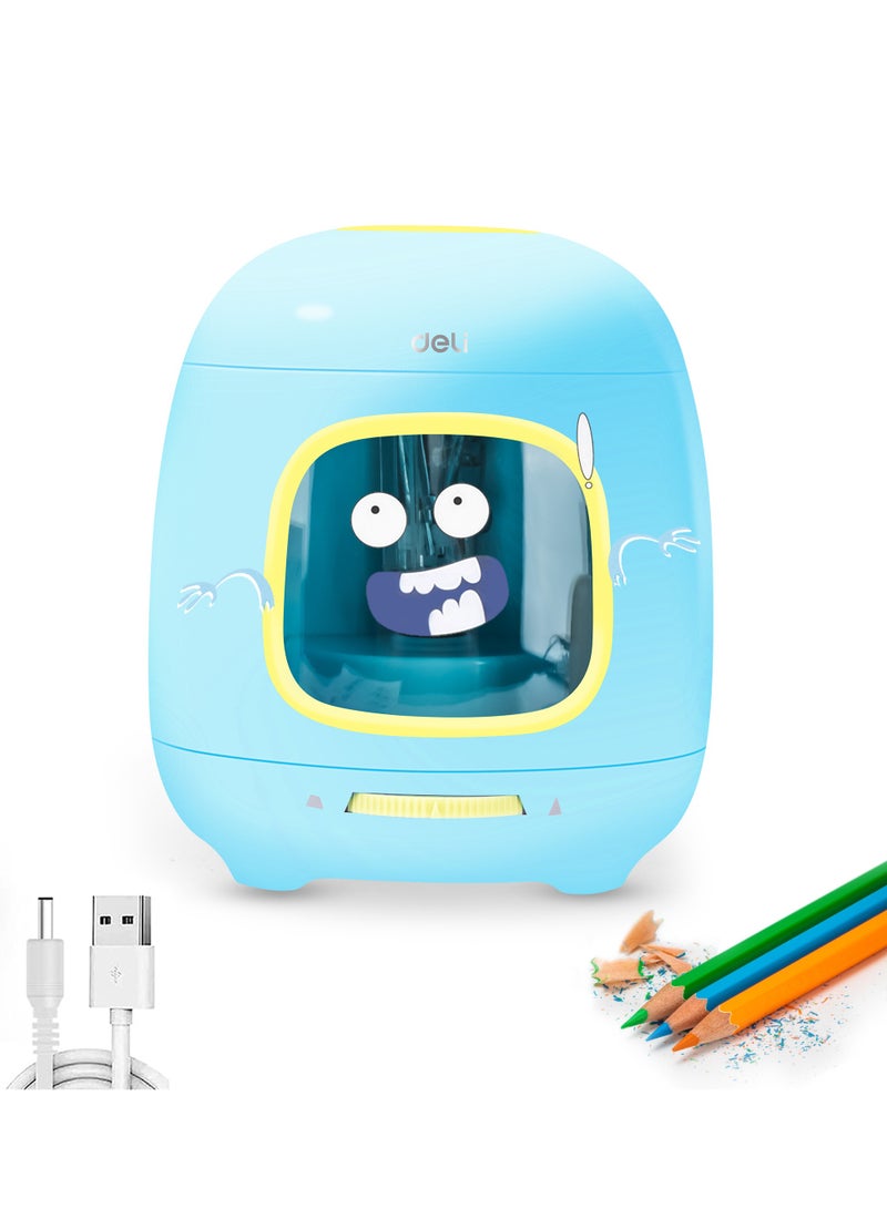 Deli مبراة أقلام كهربائية دلي VA13 مع 3 رؤوس قابلة للتعديل، سعة شحذ تزيد عن 5000، طاقة مزدوجة وقاطع غير قابل للانزلاق - أزرق - Image 1