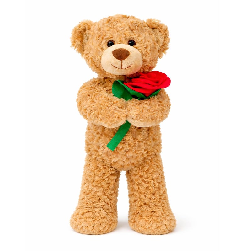 Aqushymallow Cow Teddy Bear Plush Toy Hugging a Red Rose or a Heart Romantic Teddy Bear Plush Doll Valentines Day Birthday Girls Gift Brown Bear Rose - Image 3