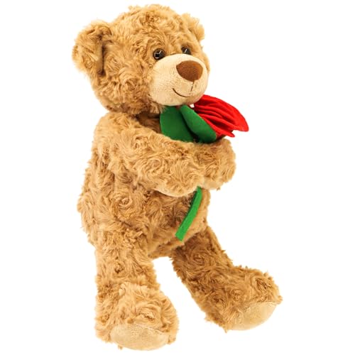 Aqushymallow Cow Teddy Bear Plush Toy Hugging a Red Rose or a Heart Romantic Teddy Bear Plush Doll Valentines Day Birthday Girls Gift Brown Bear Rose - Image 5