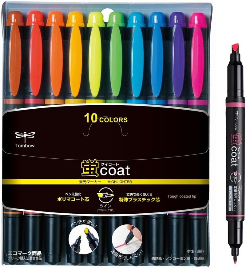 Tombow Tombow Kay Coat DoubleSided Fluorescent Highlighter Pen  10 Color Set  - Image 1
