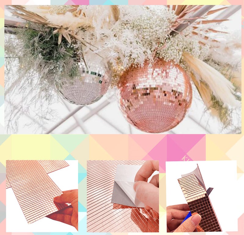 REDODECO Real Glass Silver Mirrors Mosaic Tiles Sticker for Craft Square Glass Tiles Self Adhesive,5mm by 5mm (Rose Gold, 2400PCS) - Image 3