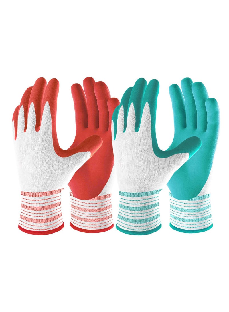 KASTWAVE Gardening Gloves for Women and Ladies, 2 Pairs Breathable Rubber Coated Yard Garden Gloves, Outdoor Protective Work Gloves with Grip (One Size, Red + Green)  - Image 1