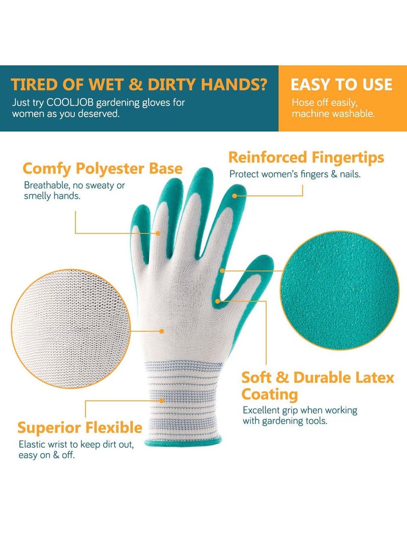 KASTWAVE Gardening Gloves for Women and Ladies, 2 Pairs Breathable Rubber Coated Yard Garden Gloves, Outdoor Protective Work Gloves with Grip (One Size, Red + Green)  - Image 2
