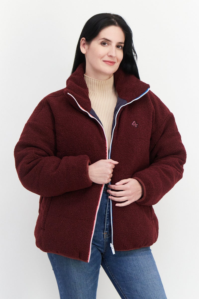 Fourlaps جاكيت شيربا قابل للعكس بشعار العلامة التجارية للنساء، مارون - Image 1