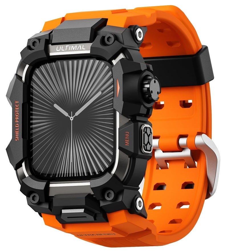 ULTIMAL Rugged Case with Band for Apple Watch 46mm,Compatible with Apple Watch Series 11/10, Military Grade Shockproof Bumper Cover for iWatch Tactical Band Men (Orange, 46mm) - Image 1