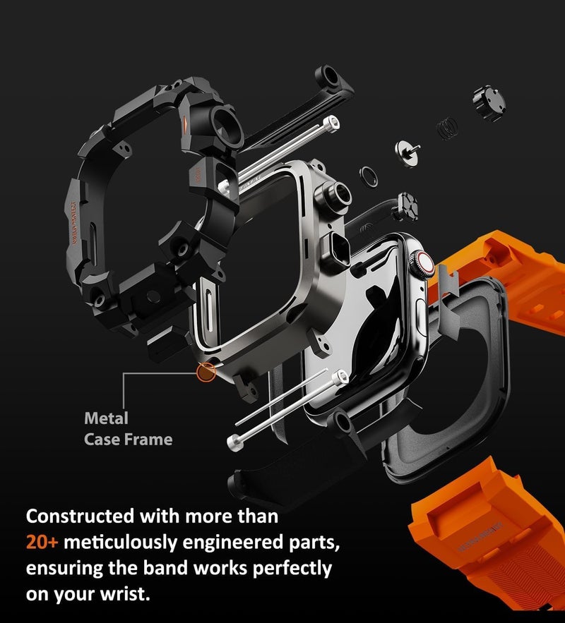 ULTIMAL Rugged Case with Band for Apple Watch 46mm,Compatible with Apple Watch Series 11/10, Military Grade Shockproof Bumper Cover for iWatch Tactical Band Men (Orange, 46mm) - Image 5