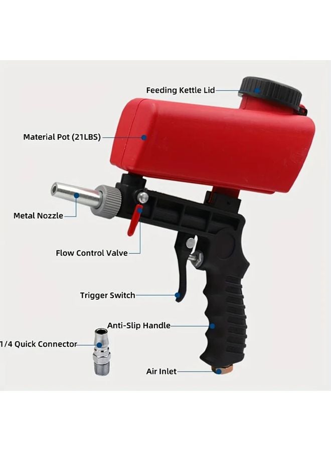 Red Pneumatic Sandblaster Gun 90PSI Adjustable Gravity Feed Rust Removal Paint Stripping - Image 5
