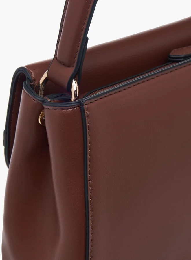 Celeste Women Solid Satchel Bag with Adjustable Strap and Button Closure