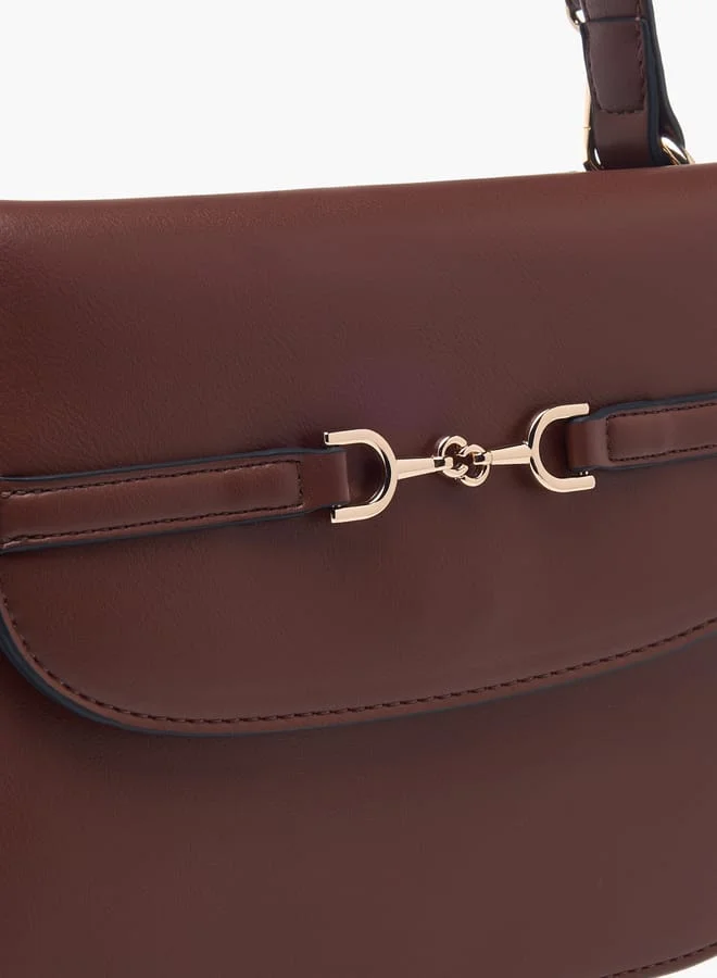 Celeste Women Solid Satchel Bag with Adjustable Strap and Button Closure