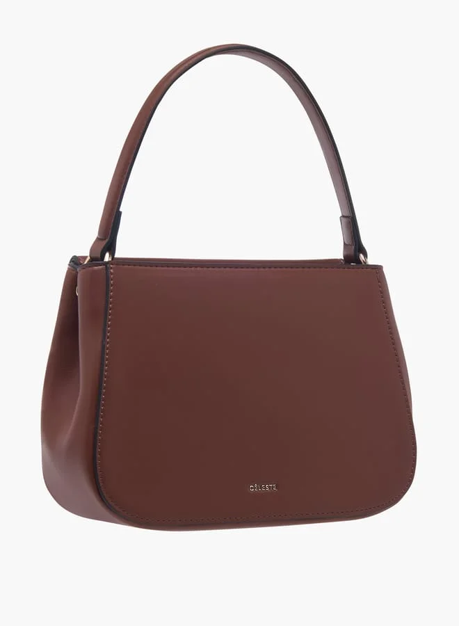 Celeste Women Solid Satchel Bag with Adjustable Strap and Button Closure