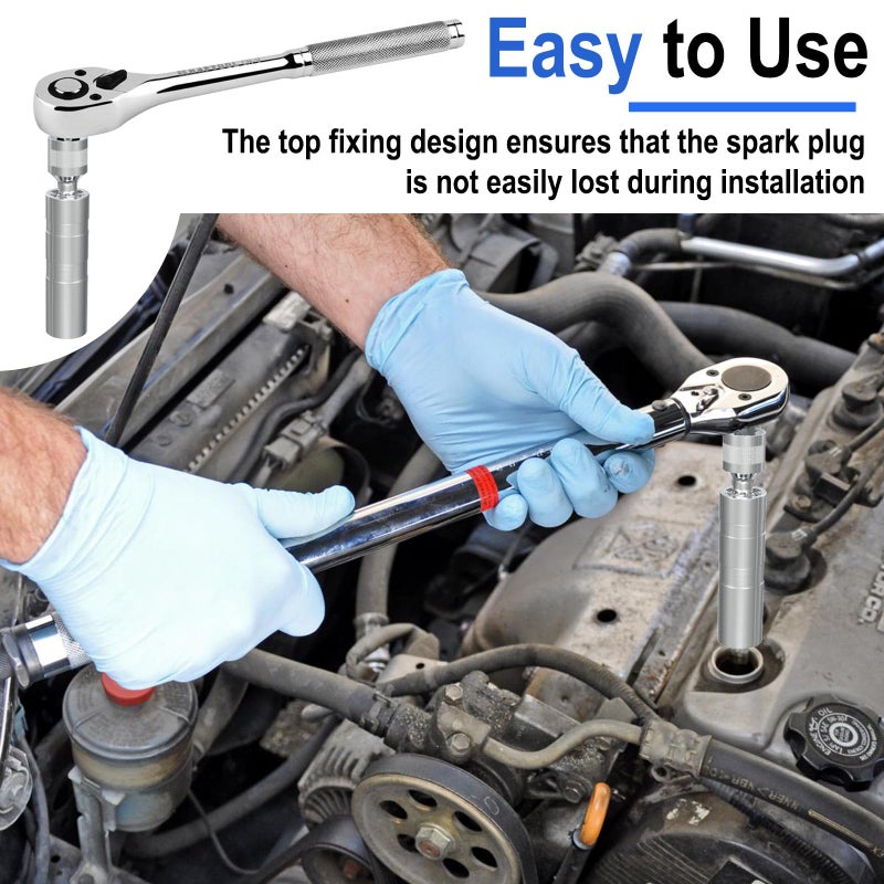 ecocstm 14mm&16mm Spark Plug Socket Set, Thin Wall 3/8" Drive Spark Plug Sockets Removal Tool, 12 Point, Magnetic Swivel Spark Plugs Socket for Most Car Models - Image 5