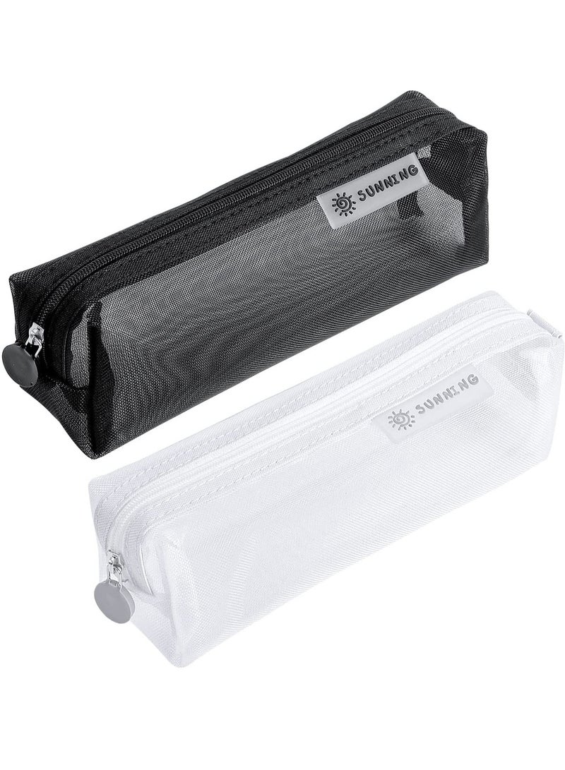 Zikra 2 Pcs Mesh Pencil Case, Pen Cases See Through Case with Zipper for Exams Transparent Students Study Makeup Travel Office - Image 1