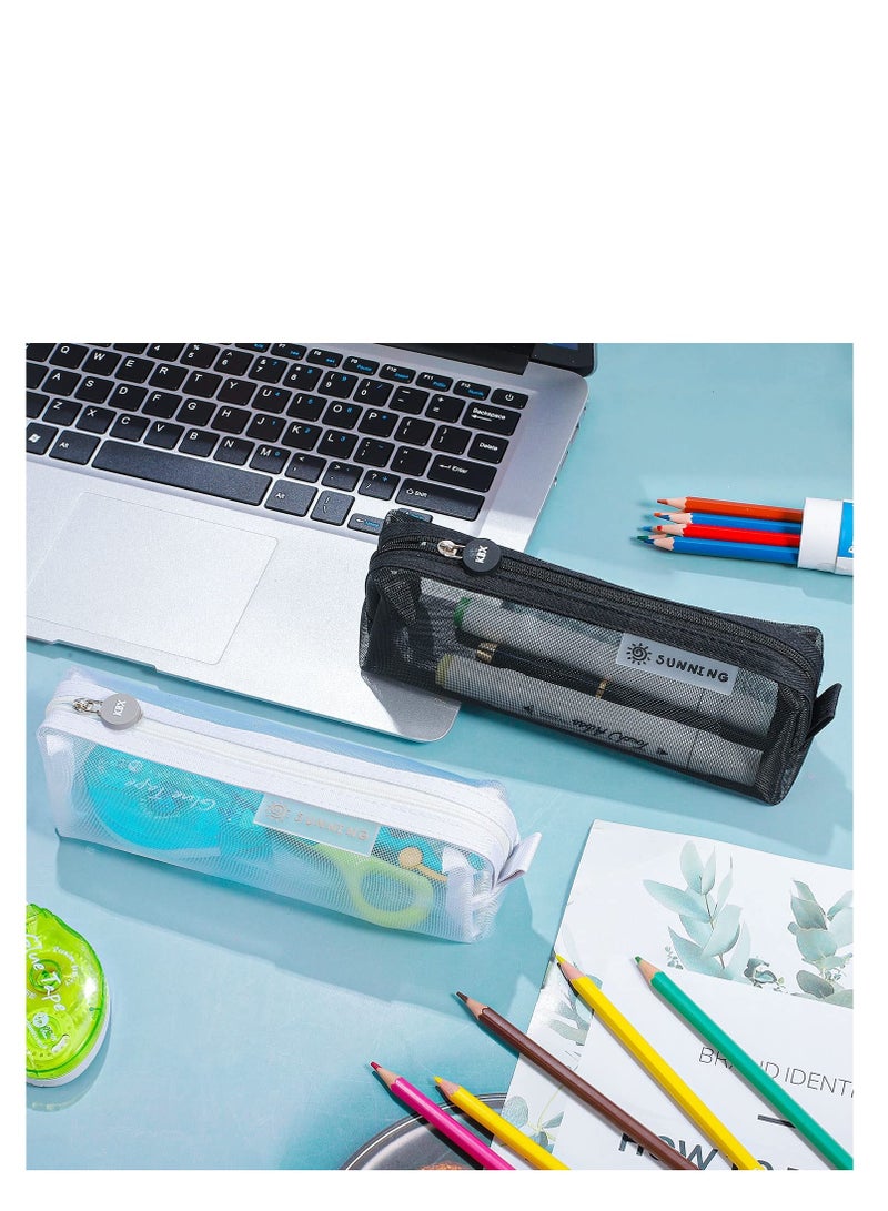 Zikra 2 Pcs Mesh Pencil Case, Pen Cases See Through Case with Zipper for Exams Transparent Students Study Makeup Travel Office - Image 3
