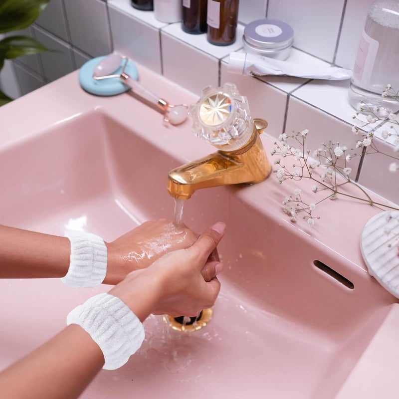 Wrixty Spa Headband and Wristband Set Spa Wristbands for Washing Face Makeup Headband Cute Wrist Towels for Washing Face Absorbent Shower Multi Color - Image 3