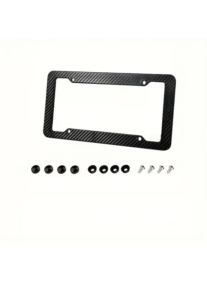 Carbon Fiber Texture License Plate Frame Black 1pc Front Rear Holder Easy Installation - Image 1
