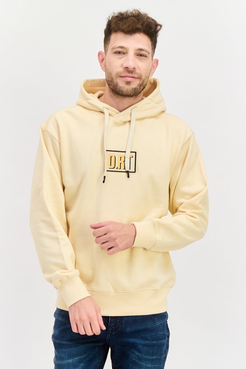 D RT Men Hooded Brand Logo Long Sleeve Sweatshirts, Cream Combo - Image 1