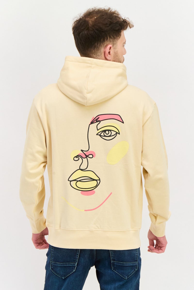 D RT Men Hooded Brand Logo Long Sleeve Sweatshirts, Cream Combo - Image 3