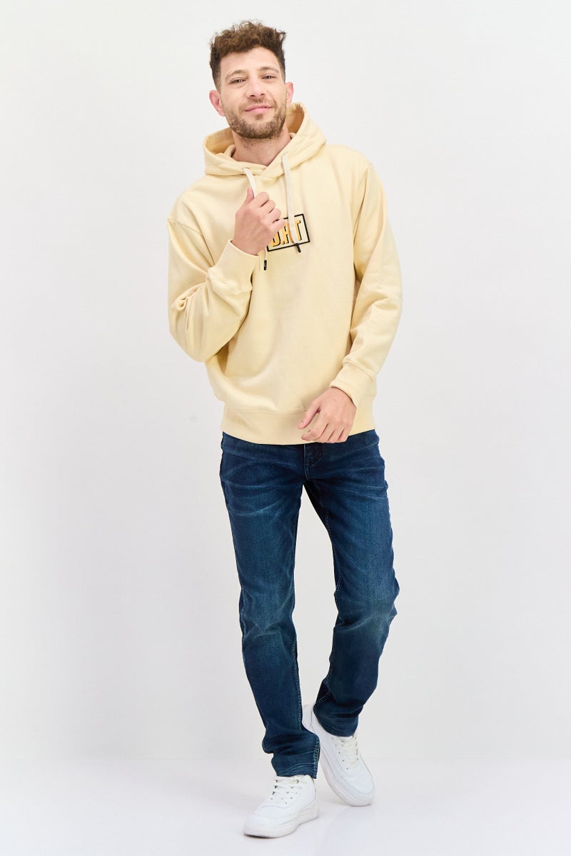 D RT Men Hooded Brand Logo Long Sleeve Sweatshirts, Cream Combo - Image 2
