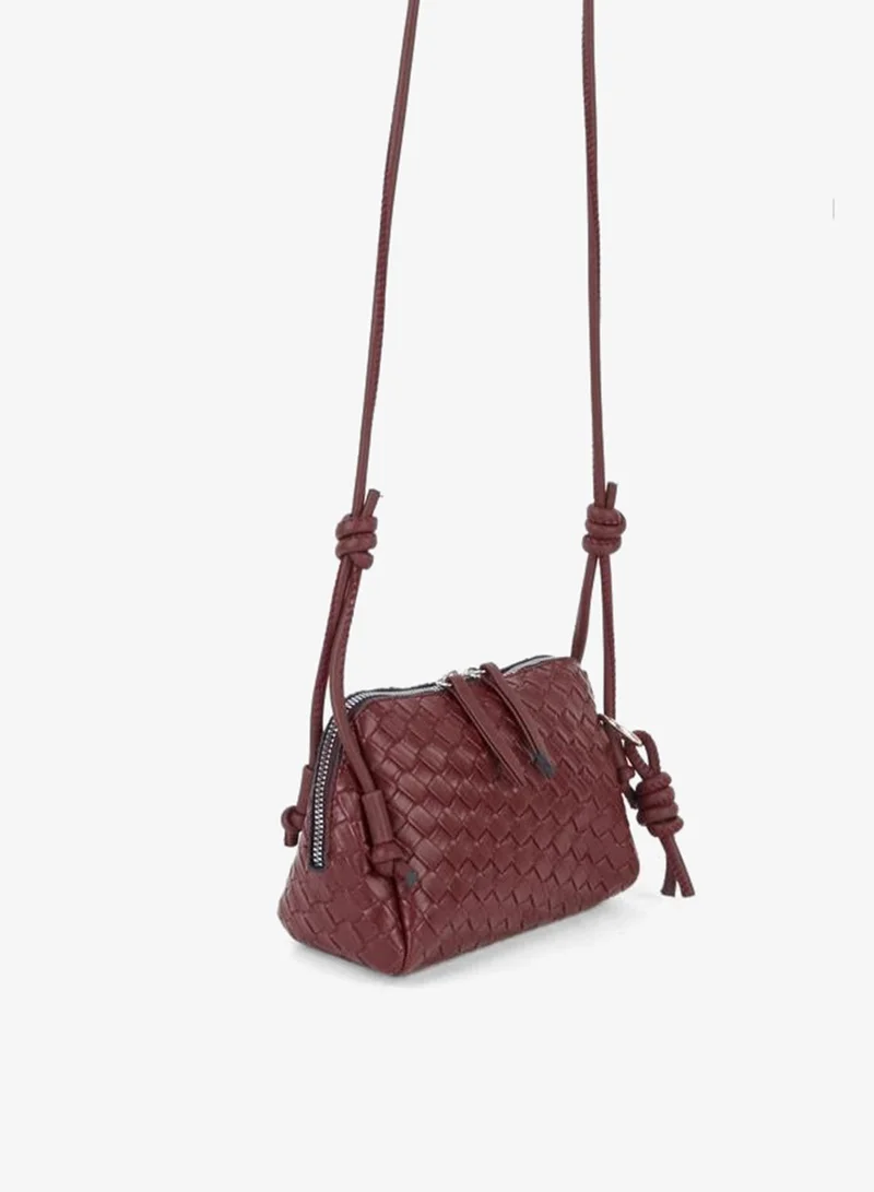 Women's Nazen Burgundy Knit Design Synthetic Leather Small Size Zipper Closure Hand, Arm and Shoulder Bag.