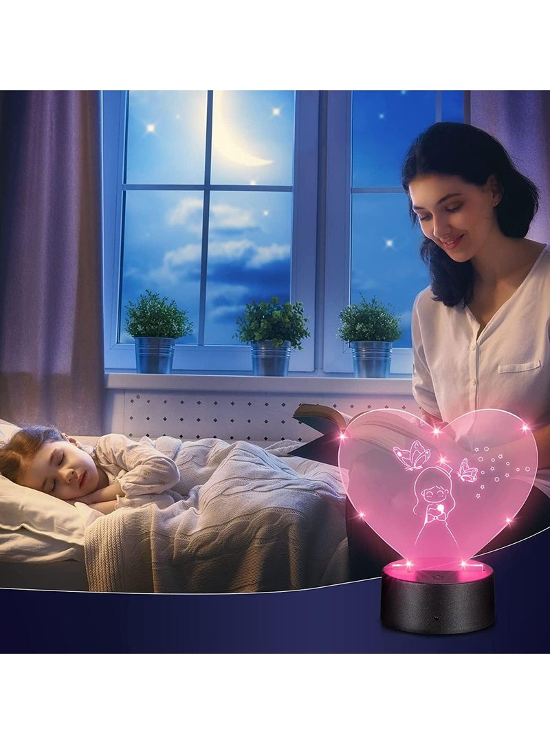 SYOSI قاعدة لمبة LED ليلية بتقنية ثلاثية الأبعاد تشمل 6 حوامل عرض للإضاءة 6 أوراق أكريليك شفافة 6 وحدات تحكم عن بُعد 6 كابلات شحن، قاعدة لمبة أكريليك قابلة للتعديل بـ 16 لونًا 4 أوضاع 6 مجموعات تصميم قلب - Image 3