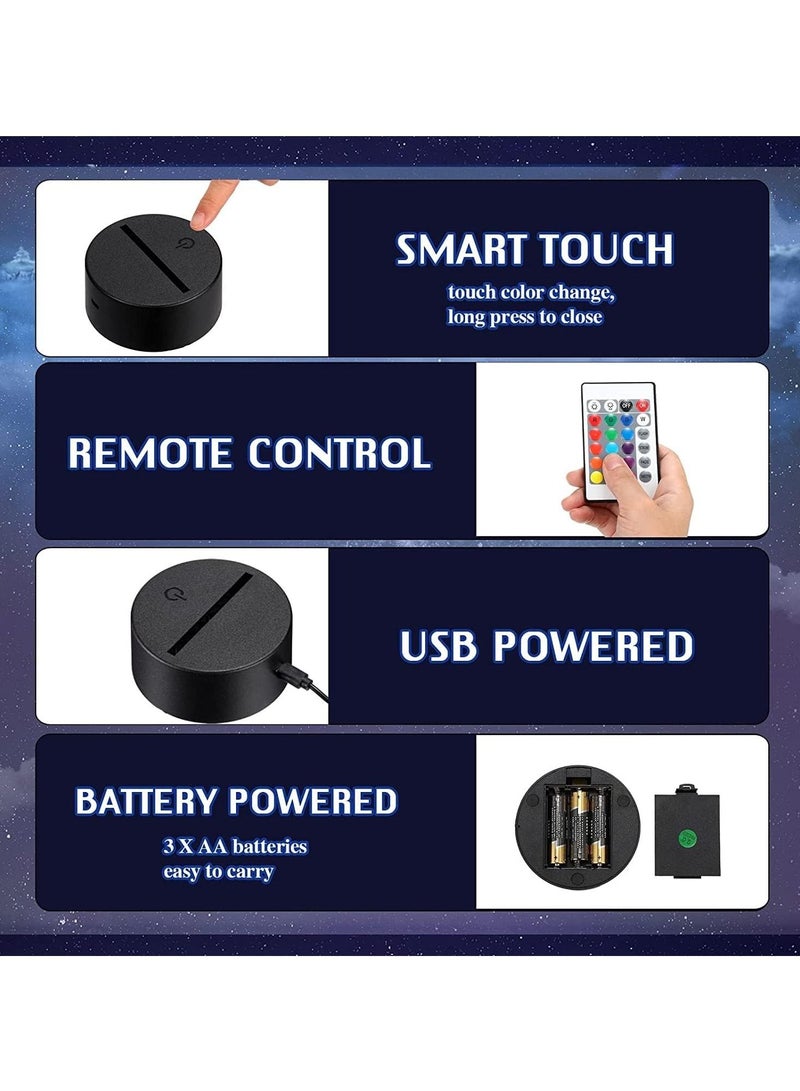 SYOSI قاعدة لمبة LED ليلية بتقنية ثلاثية الأبعاد تشمل 6 حوامل عرض للإضاءة 6 أوراق أكريليك شفافة 6 وحدات تحكم عن بُعد 6 كابلات شحن، قاعدة لمبة أكريليك قابلة للتعديل بـ 16 لونًا 4 أوضاع 6 مجموعات تصميم قلب - Image 5